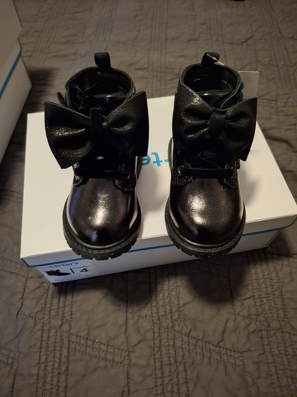 Carter's Shiny Black Bow Ankle Boots for Kids